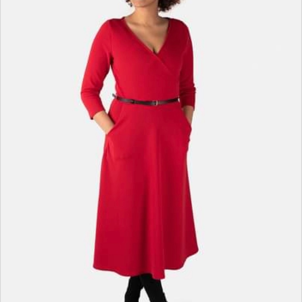 Red wrap dress with pockets